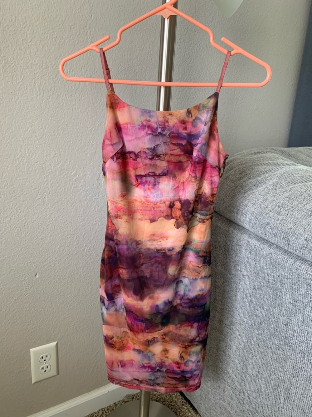 Sleeveless Watercolor Slip Dress in Pink & Purple